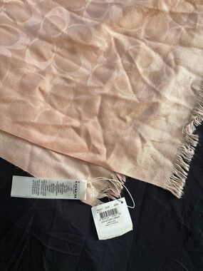 Coach Blush Pink Signature Jacquard Fringe Scarf